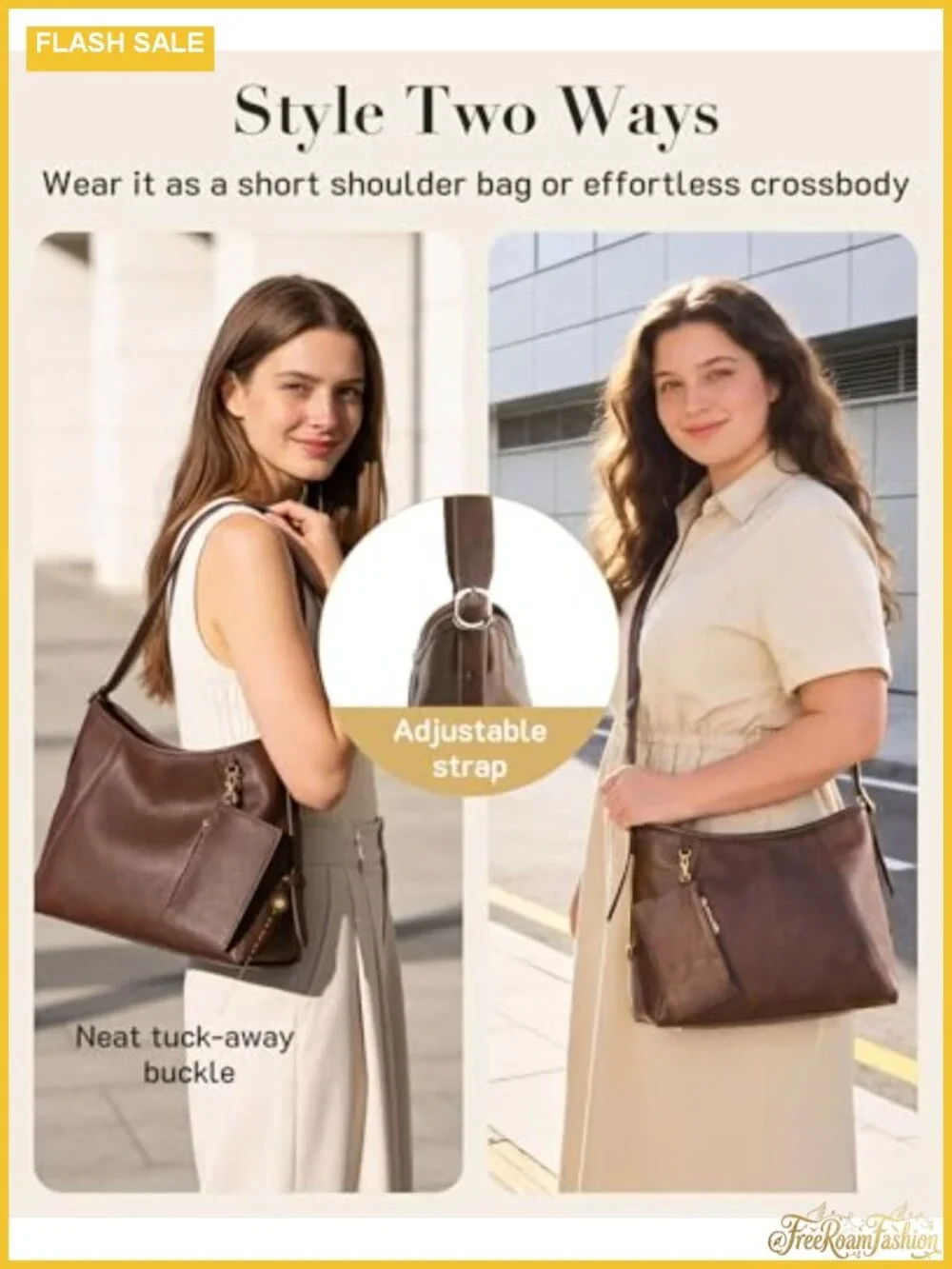 Vegan Leather Hobo Bag Multi-Pocket Crossbody with Adjustable Strap